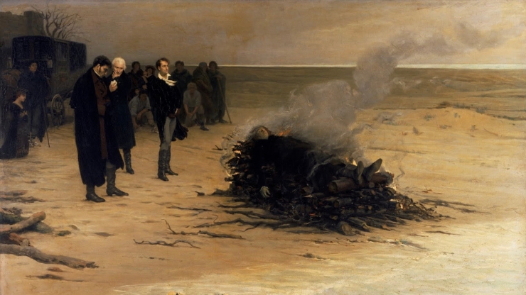 Cuadro "El funeral de Shelley", de Louis Edouard Fournier